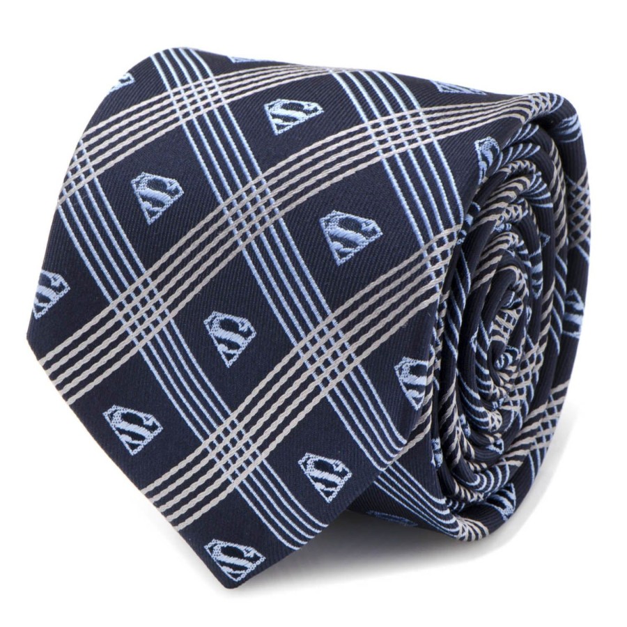 DC Comics Superman Shield Navy Plaid Mens Tie | Dc Comics Ties