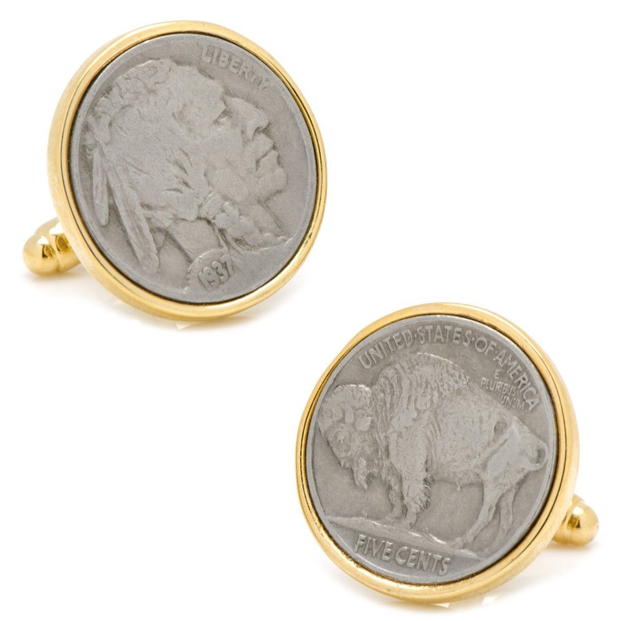 American Coin Treasures Buffalo Nickel Goldtone Bezel Cufflinks | Classic Cufflinks