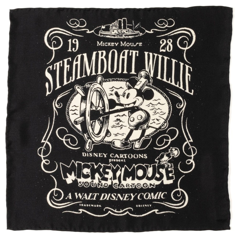 Disney D100 Steamboat Willie Black Pocket Square | Pocket Squares