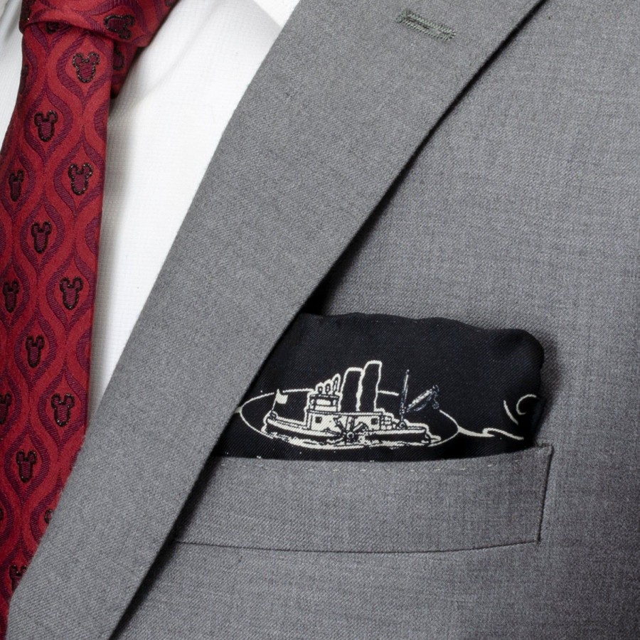 Disney D100 Steamboat Willie Black Pocket Square | Pocket Squares