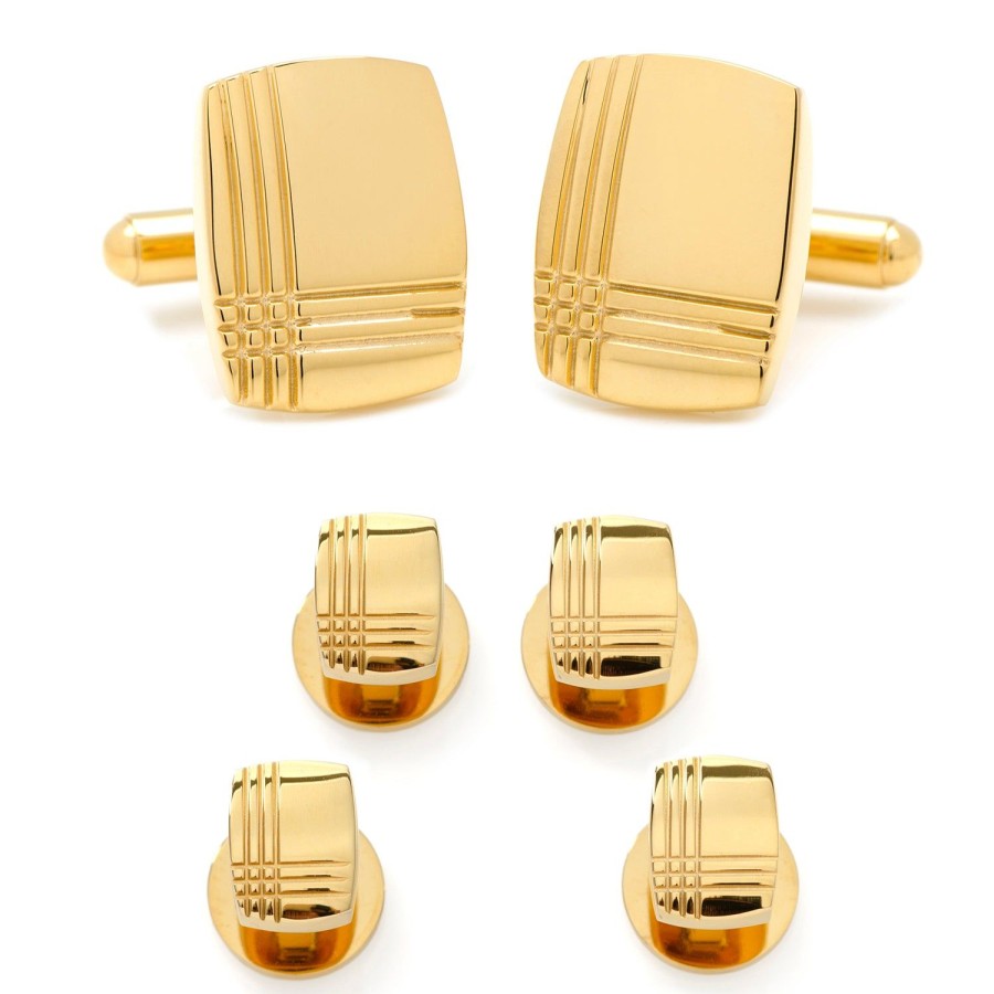 Ox and Bull Trading Co. Stainless Steel Gold Tartan Stud Set | Stud Sets