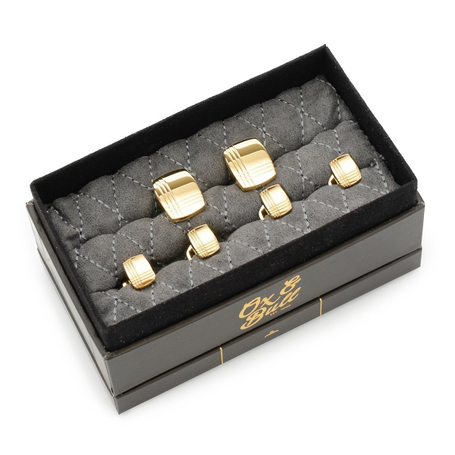 Ox and Bull Trading Co. Stainless Steel Gold Tartan Stud Set | Stud Sets