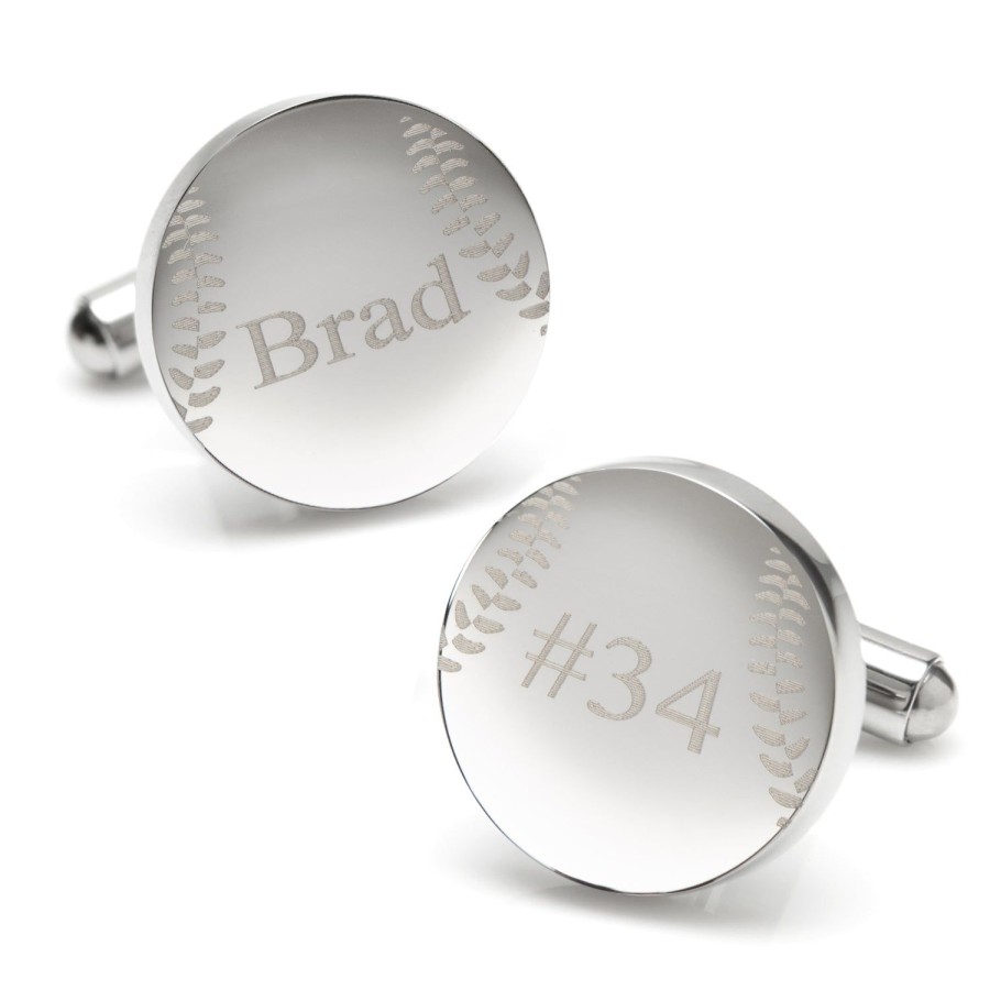 Ox and Bull Trading Co. Stainless Steel Engravable Baseball Cufflinks | Classic Cufflinks