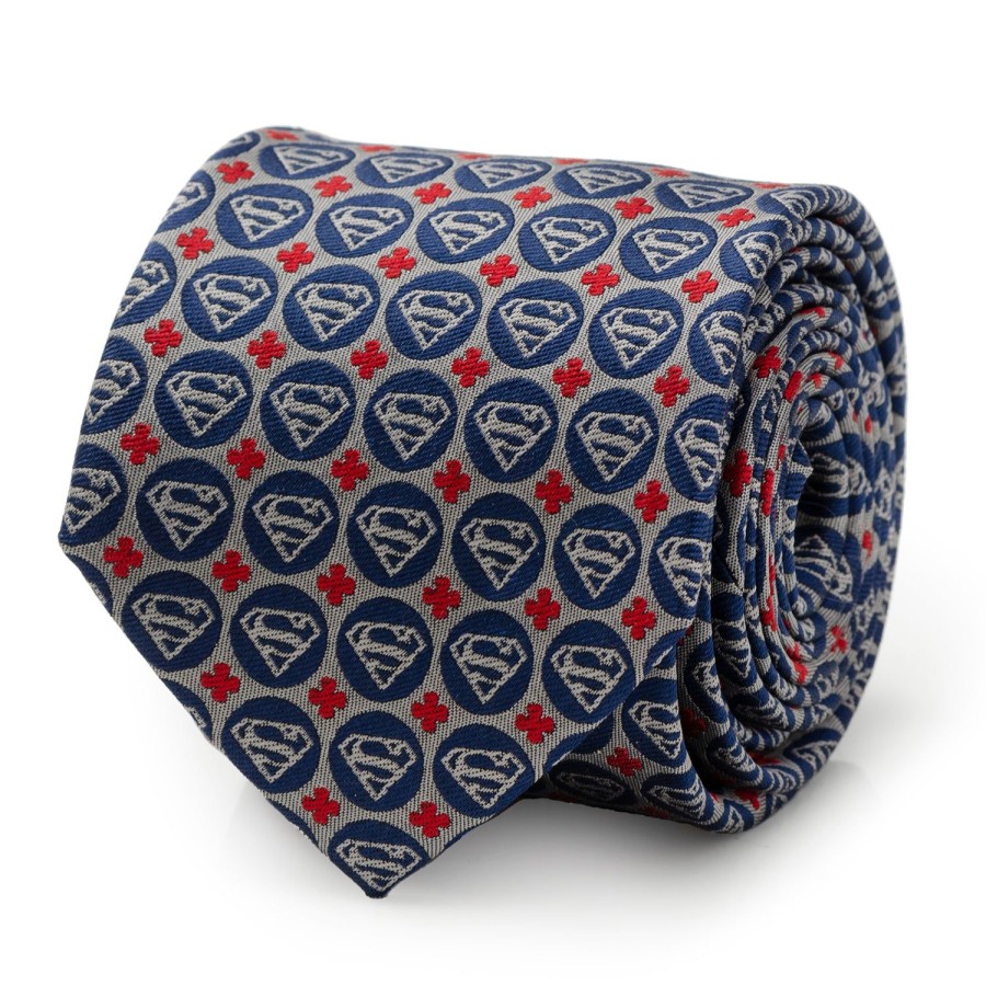 DC Comics Superman Shield Motif Gray Men'S Tie | Dc Comics Ties