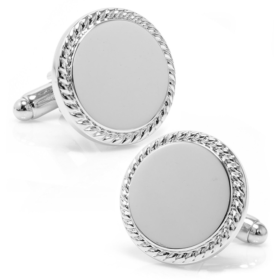 Ox and Bull Trading Co. Stainless Steel Rope Border Round Engravable Cufflinks | Classic Cufflinks