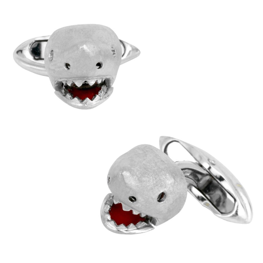 Deakin & Francis 18K White Gold Shark Cufflinks With Moving Jaw | Classic Cufflinks