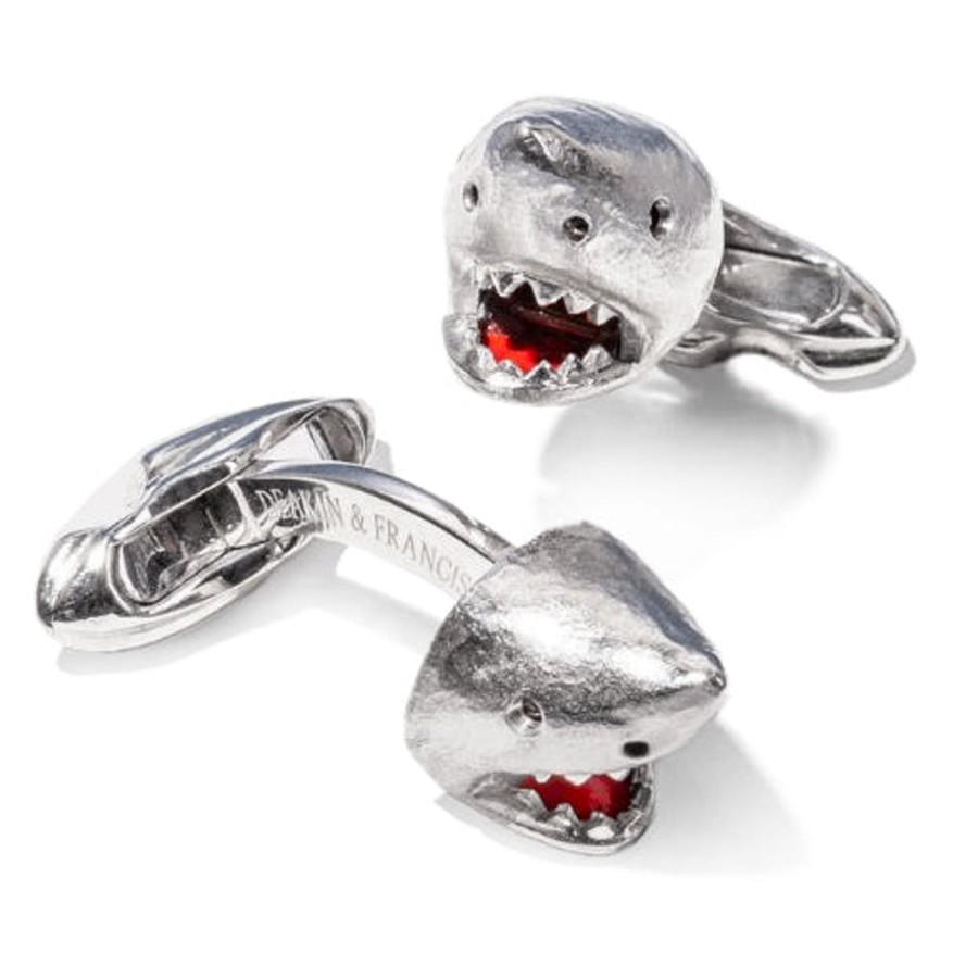 Deakin & Francis 18K White Gold Shark Cufflinks With Moving Jaw | Classic Cufflinks