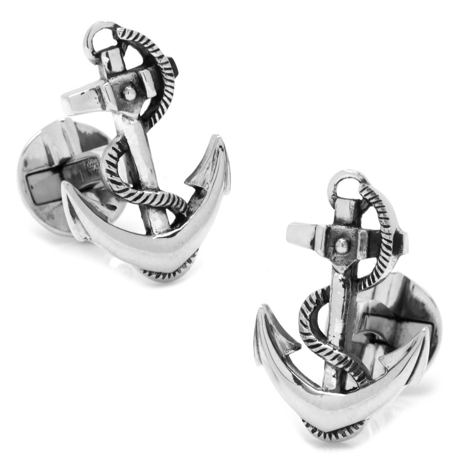 Ox and Bull Trading Co. Sterling Silver Boat Anchor Cufflinks | Classic Cufflinks