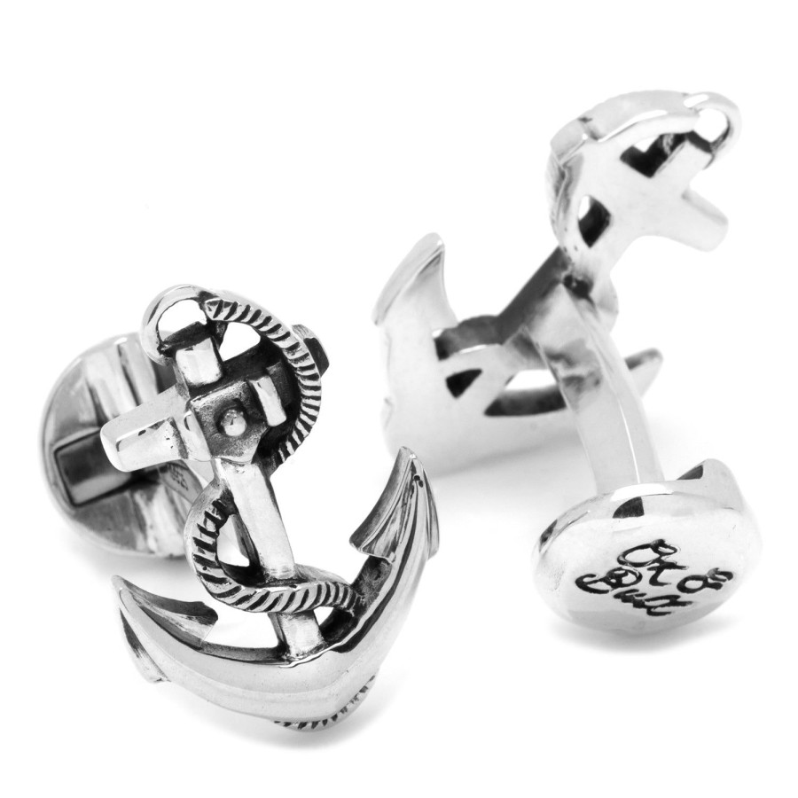 Ox and Bull Trading Co. Sterling Silver Boat Anchor Cufflinks | Classic Cufflinks