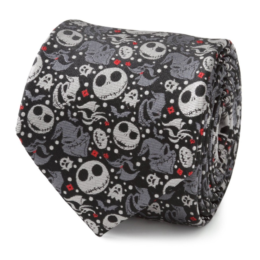 Disney Nightmare Before Christmas Black Gray Pattern Men'S Tie | Disney Ties