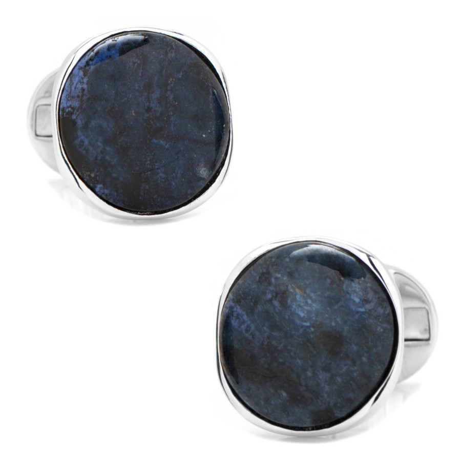 Ox and Bull Trading Co. Sterling Silver Classic Round Blue Marble Cufflinks | Classic Cufflinks