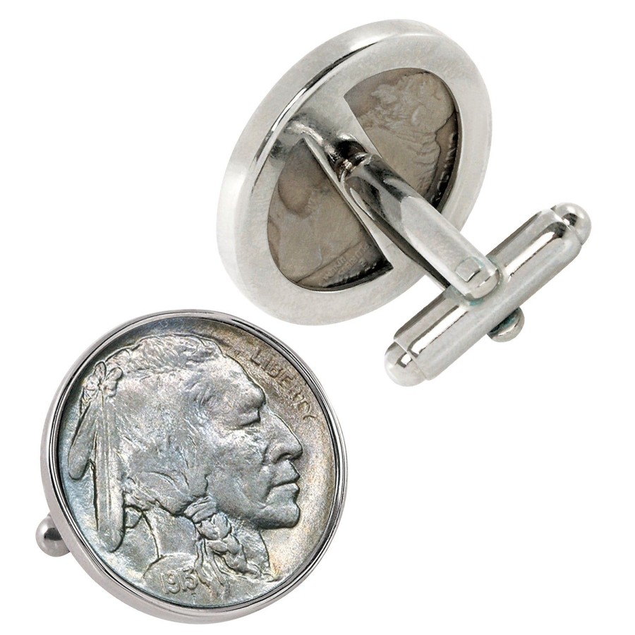 American Coin Treasures 1913 First-Year-Of-Issue Buffalo Nickel Silvertone Bezel Coin Cufflinks | Classic Cufflinks