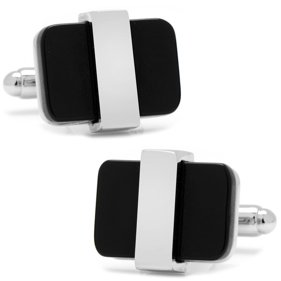 Ox and Bull Trading Co. Silver Wrapped Onyx Cufflinks | Classic Cufflinks