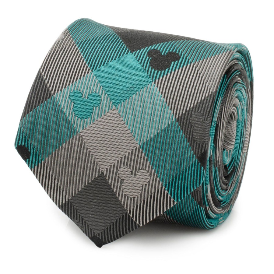 Disney Mickey Silhouette Teal Plaid Men'S Tie | Disney Ties