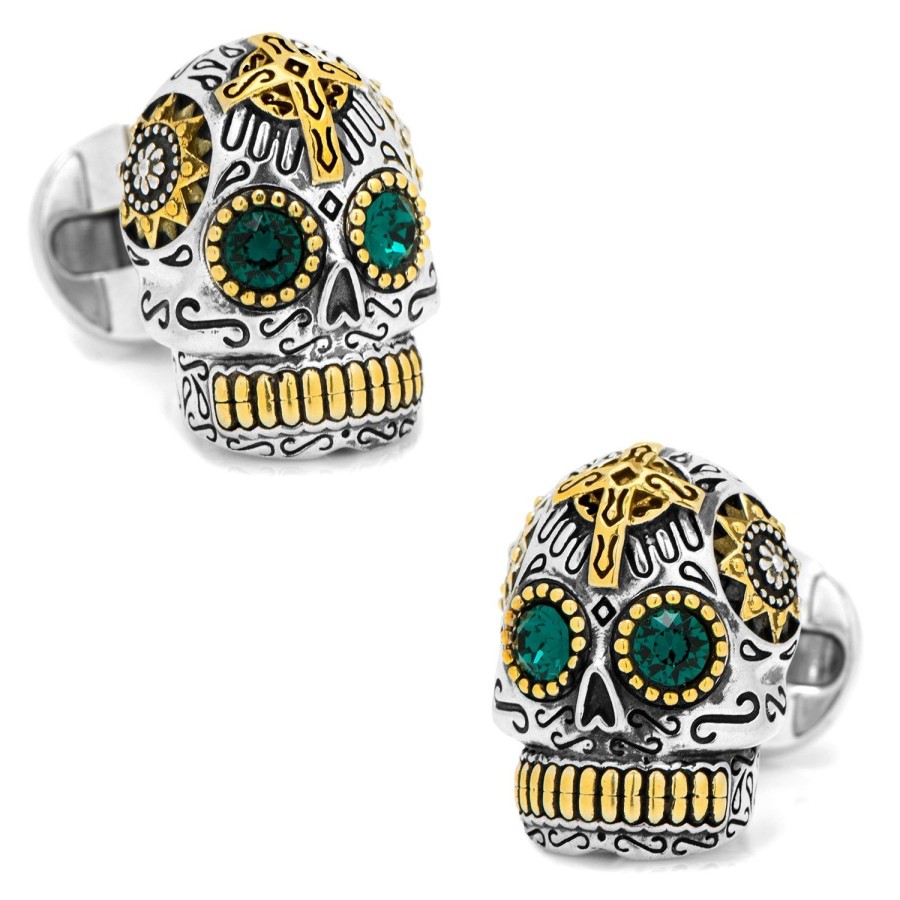 Ox and Bull Trading Co. Sterling Silver And Gold Day Of The Dead Skull Cufflinks | Classic Cufflinks