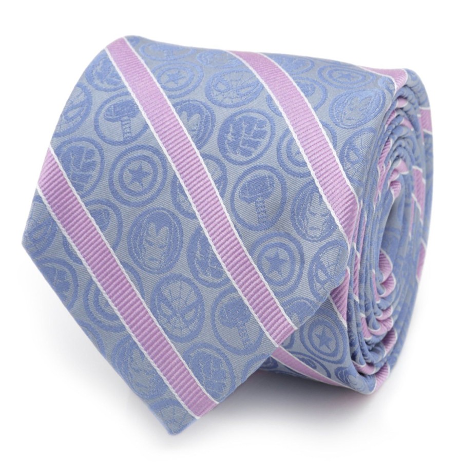 Marvel Marvel Comics Blue And Pink Stripe Silk Men'S Tie | Marvel Ties