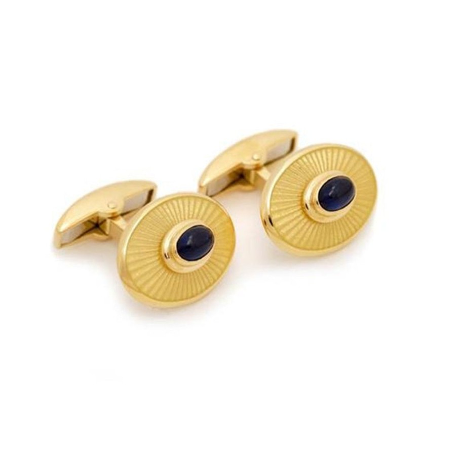 Deakin & Francis 18K Gold Oval Cufflinks With Sapphire Center | Classic Cufflinks