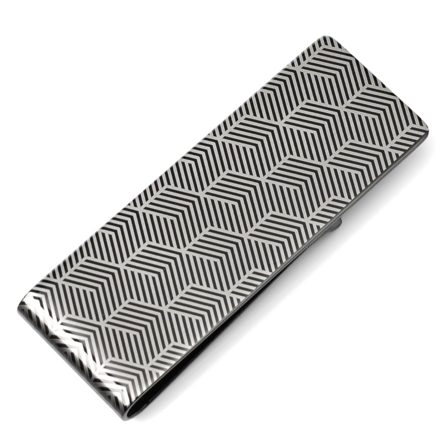 Ox and Bull Trading Co. Angular Patterned Stainless Steel Gunmetal Engravable Money Clip | Money Clips