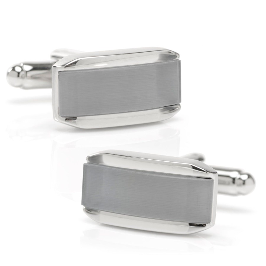 Ox and Bull Trading Co. Silver Rectangular Cufflink With Gray Cats Eye | Classic Cufflinks