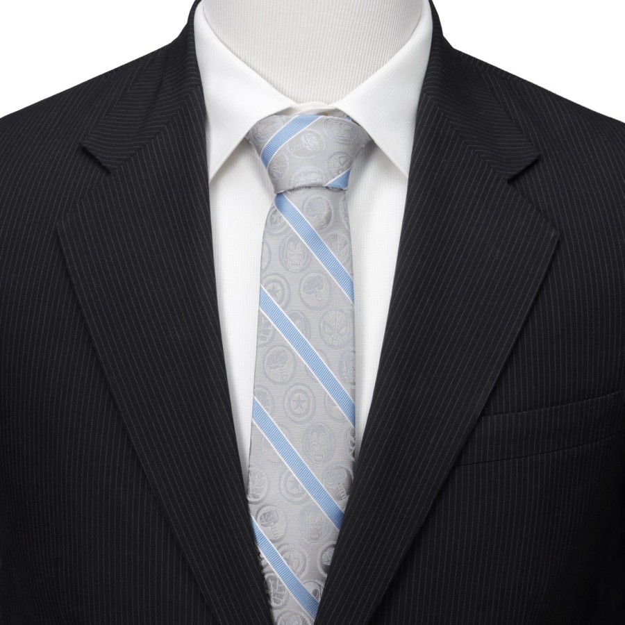 Marvel Marvel Comics Gray And Blue Stripe Men'S Tie | Marvel Ties