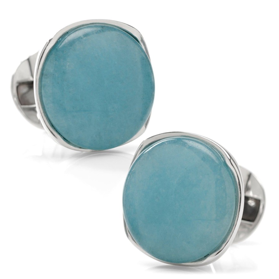 Ox and Bull Trading Co. Sterling Silver Classic Formal Aquamarine Jade Cufflinks | Classic Cufflinks