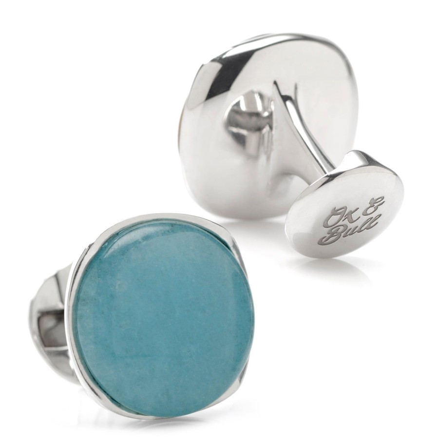 Ox and Bull Trading Co. Sterling Silver Classic Formal Aquamarine Jade Cufflinks | Classic Cufflinks