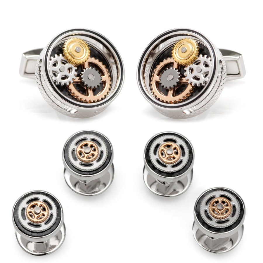 Tateossian Carbon Gear Cufflinks & Stud Set | Stud Sets