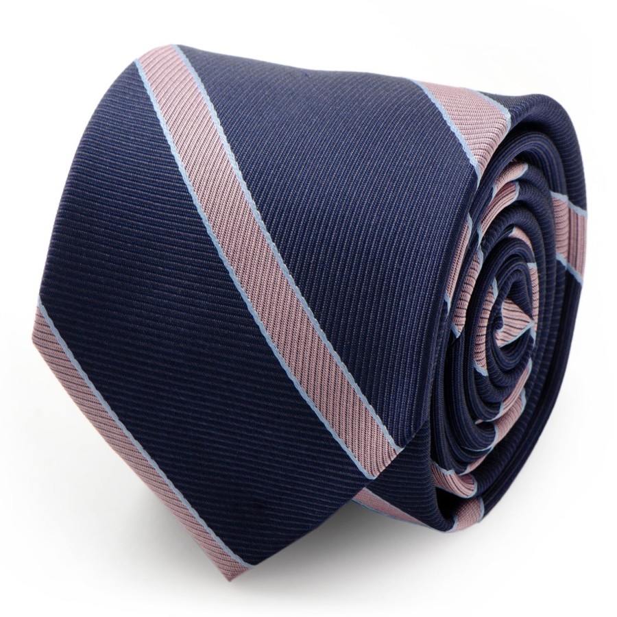 Ox and Bull Trading Co. The Travis Tie (Navy Pink Stripe Men'S Tie) | Classic Ties