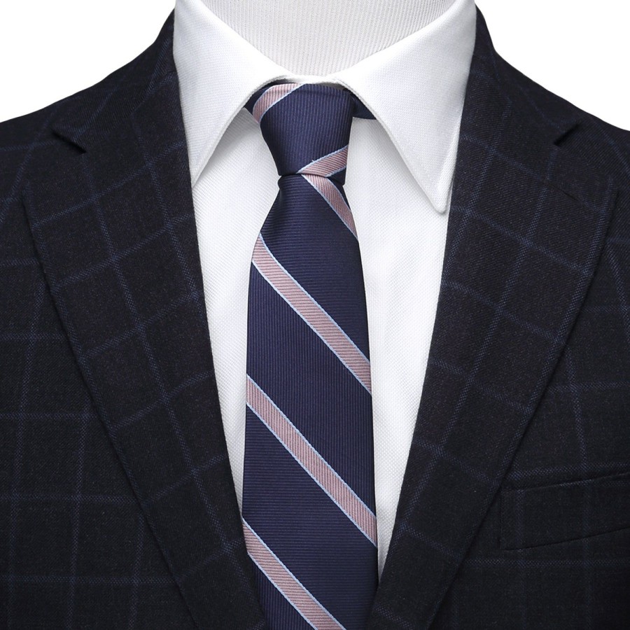 Ox and Bull Trading Co. The Travis Tie (Navy Pink Stripe Men'S Tie) | Classic Ties