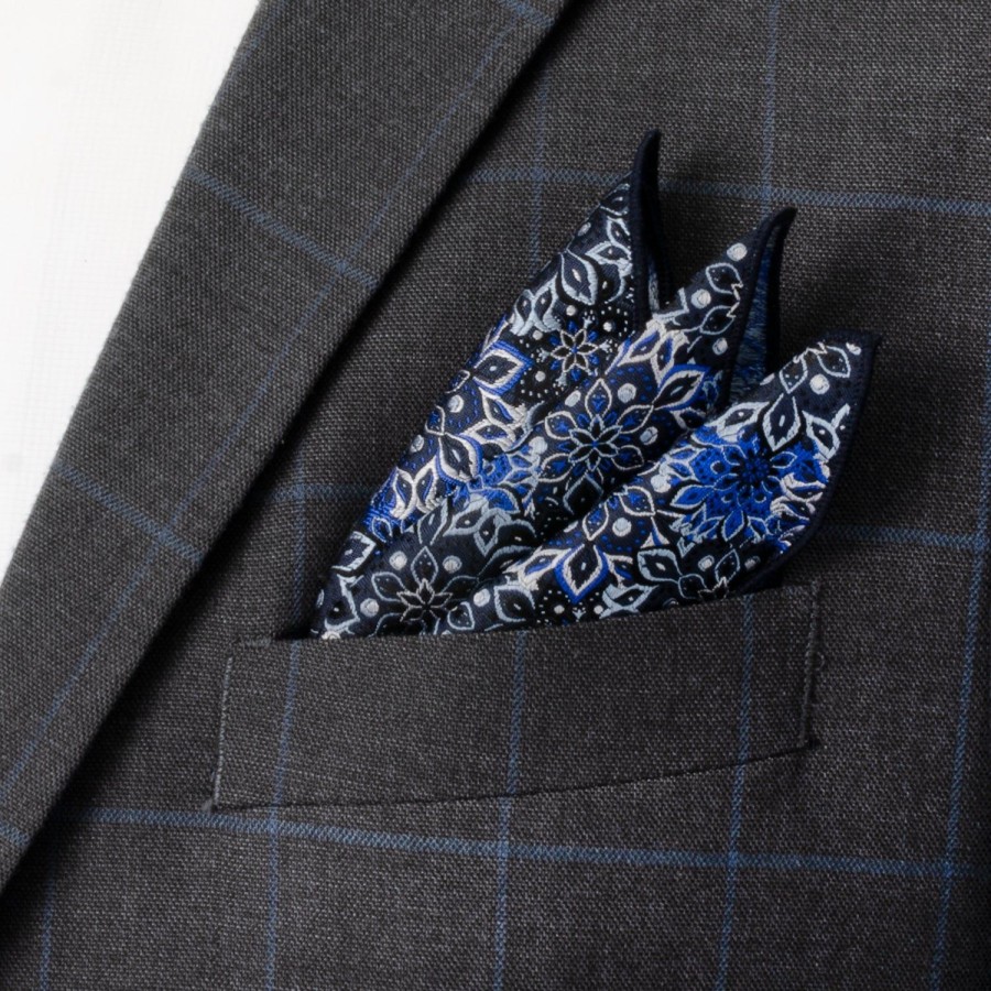 Ox and Bull Trading Co. Navy Floral Pocket Square | Pocket Squares