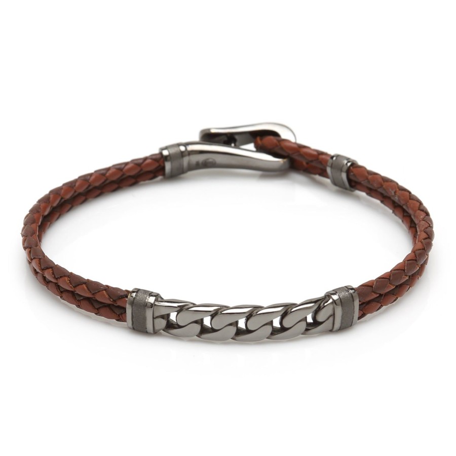 Jan Leslie Gunmetal Chain And Hook Leather Bracelet | Bracelets