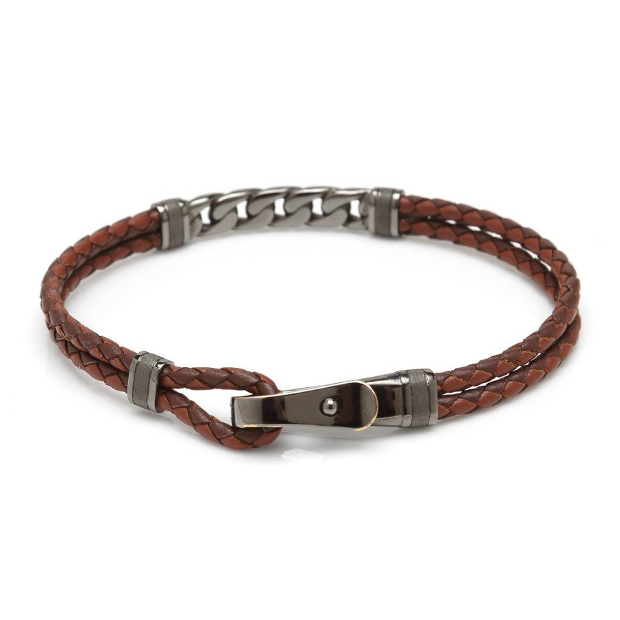 Jan Leslie Gunmetal Chain And Hook Leather Bracelet | Bracelets