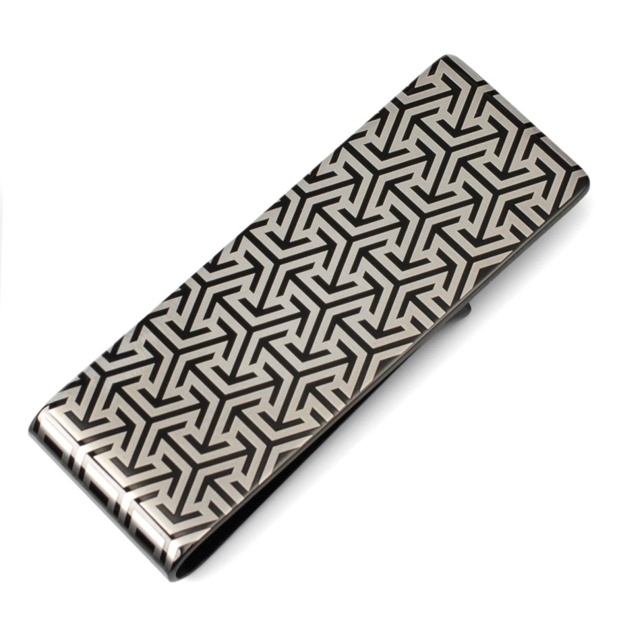 Ox and Bull Trading Co. Geometric Tiled Stainless Steel Gunmetal Engravable Money Clip | Money Clips