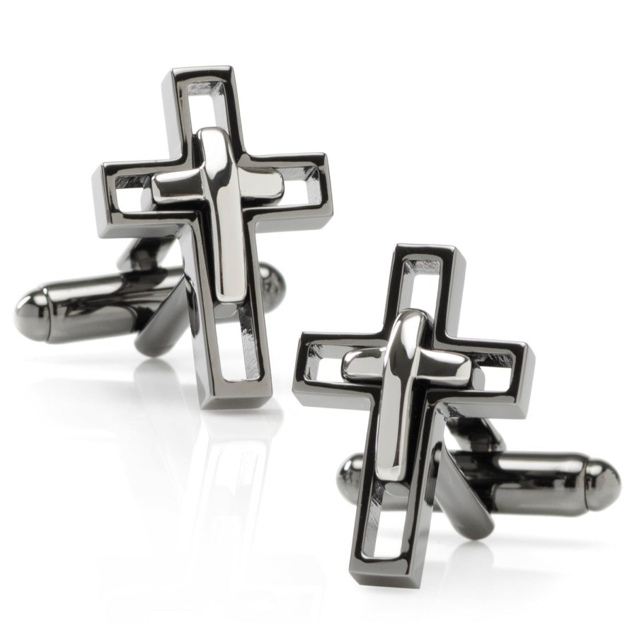 Ox and Bull Trading Co. Gun Metal Cut Out Cross Cufflinks | Classic Cufflinks