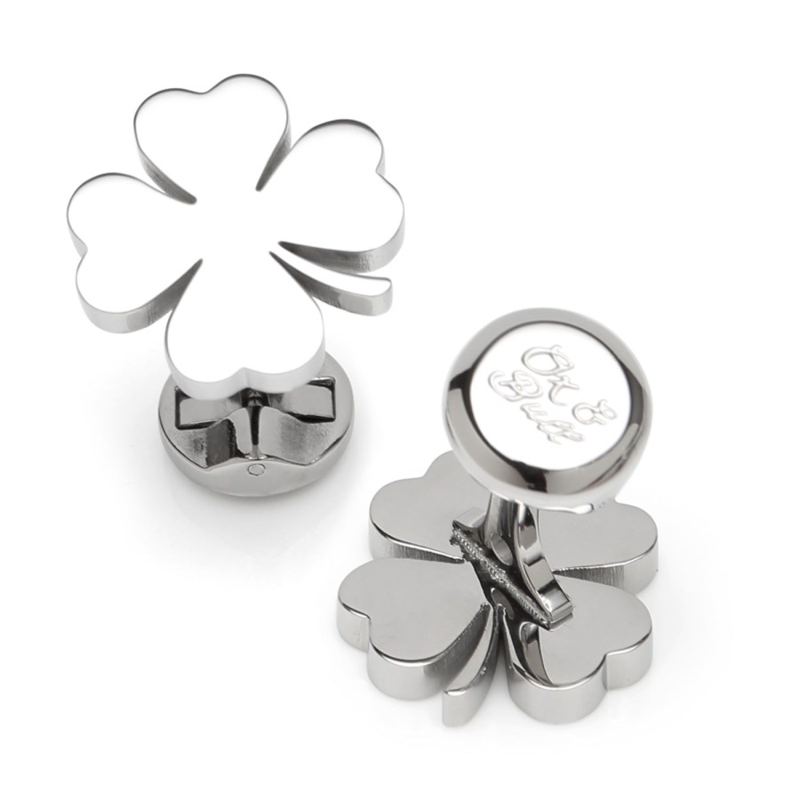 Ox and Bull Trading Co. Four Leaf Clover Stainless Cufflink | Classic Cufflinks