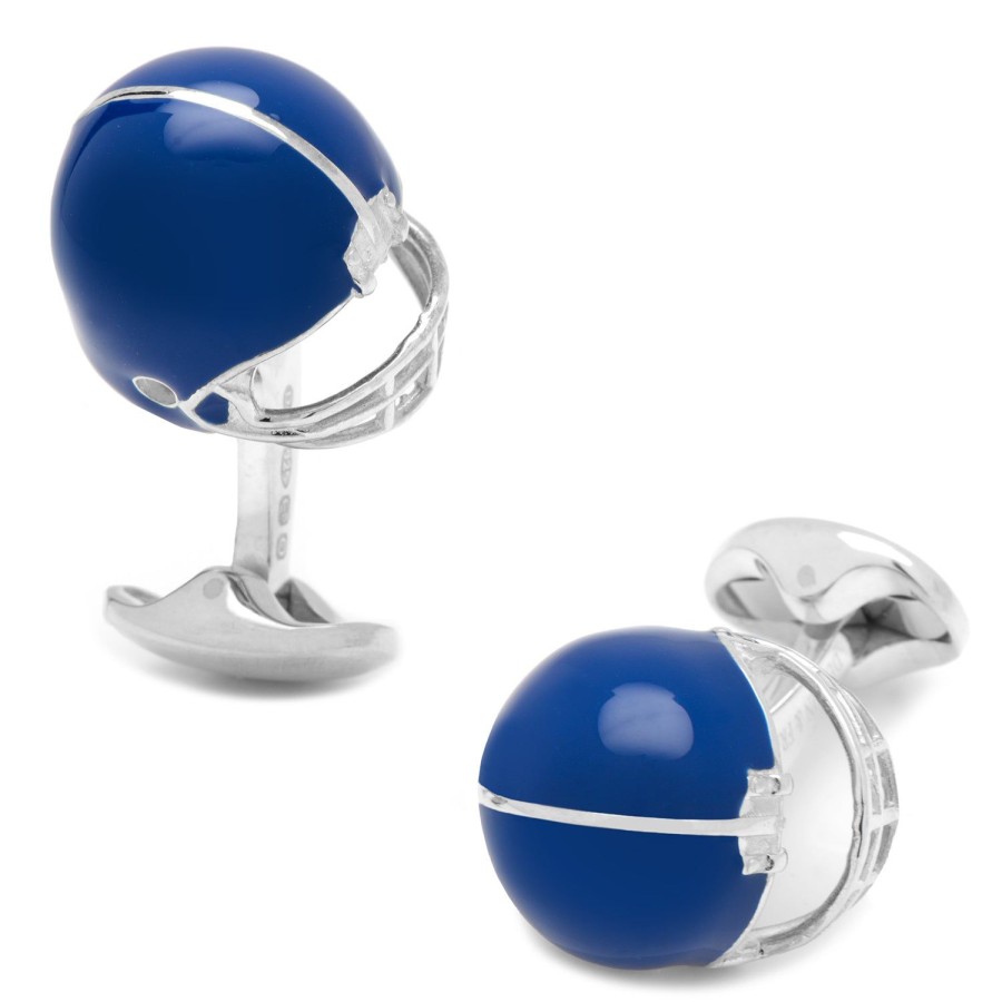 Deakin & Francis Sterling Silver Blue Football Helmet Cufflinks | Classic Cufflinks