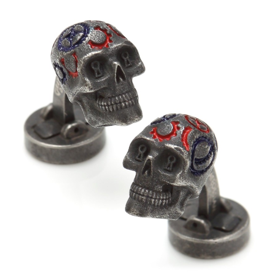 Tateossian Grateful Dead Gear Skull Cufflinks -Gunmetal Plated | Classic Cufflinks