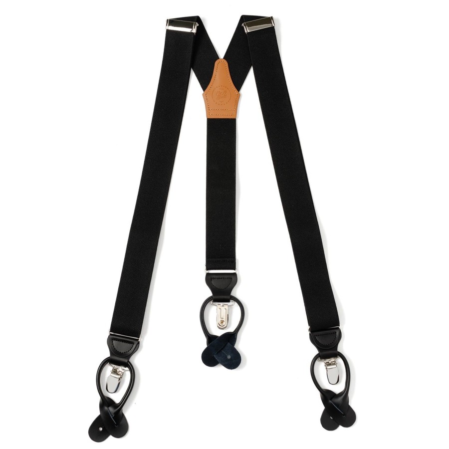 Ox and Bull Trading Co. Black Clip/Button Suspenders | Leather Goods