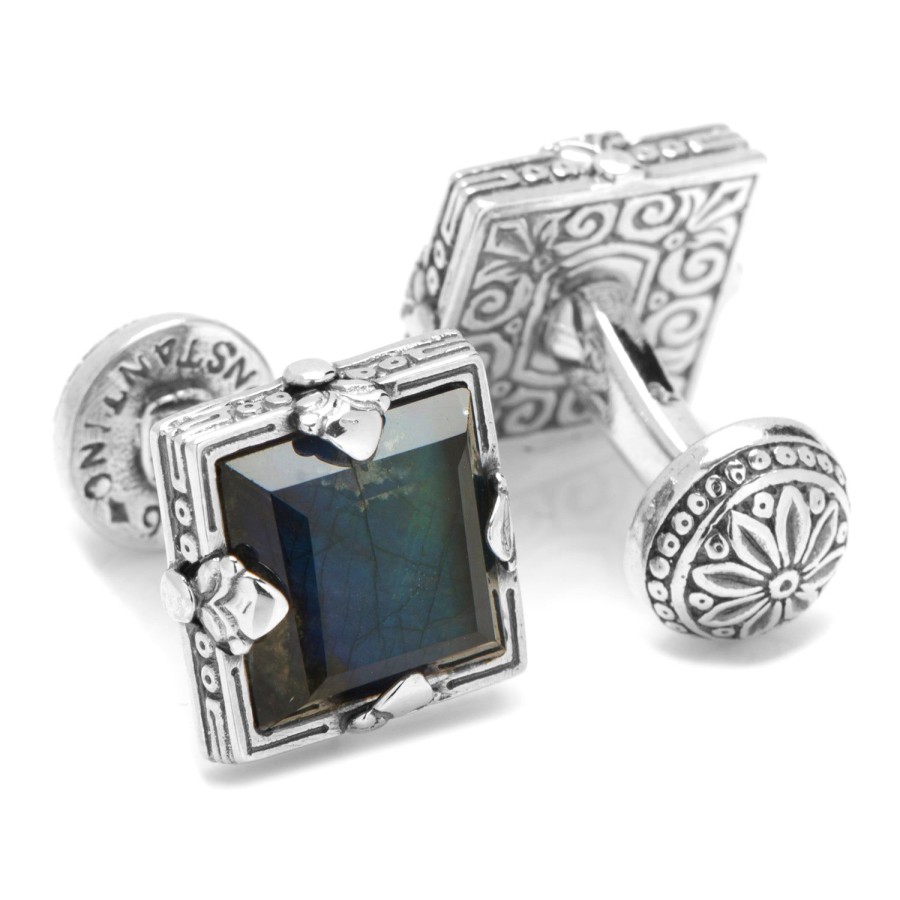 Konstantino Sterling Silver And Spectrolite Faceted Square Cufflinks | Classic Cufflinks