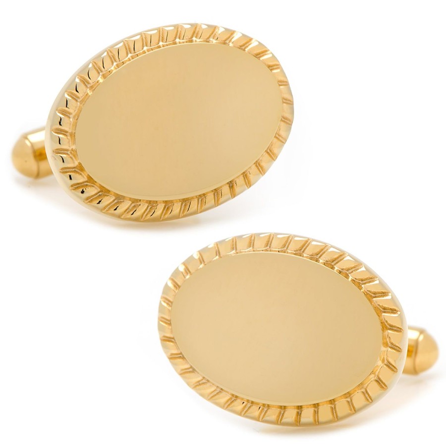 Ox and Bull Trading Co. 14K Gold Plated Rope Border Oval Engravable Cufflinks | Classic Cufflinks