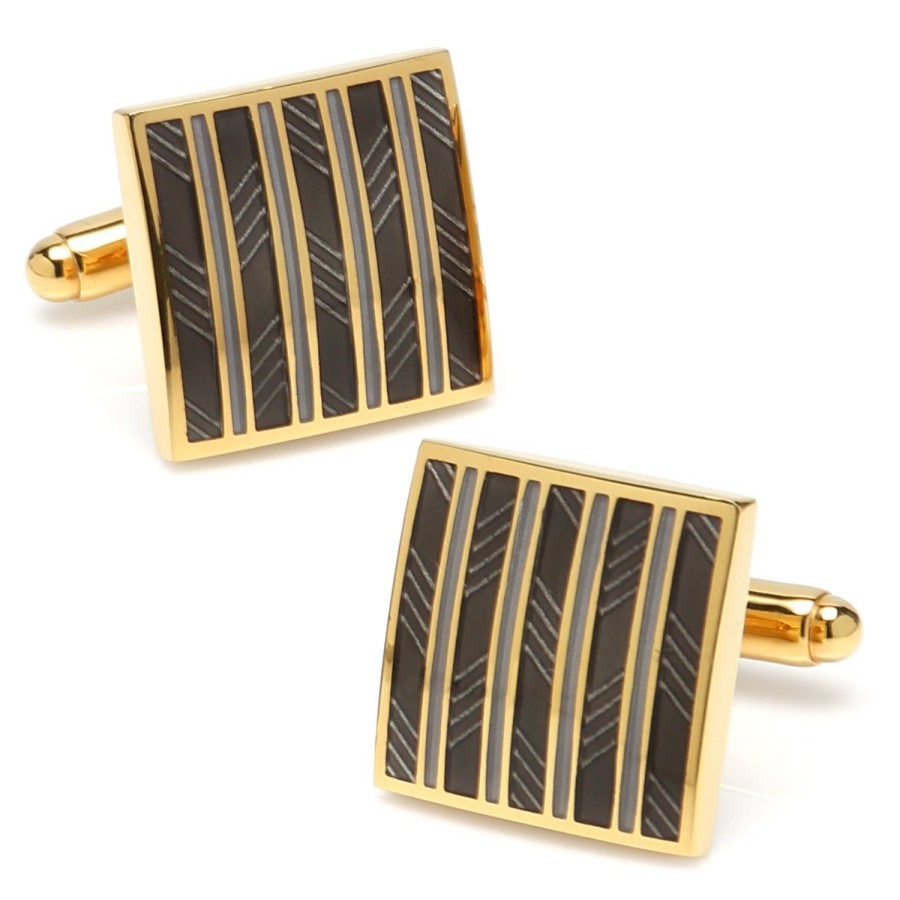 Ox and Bull Trading Co. Black And Gold Striped Square Cufflinks | Classic Cufflinks