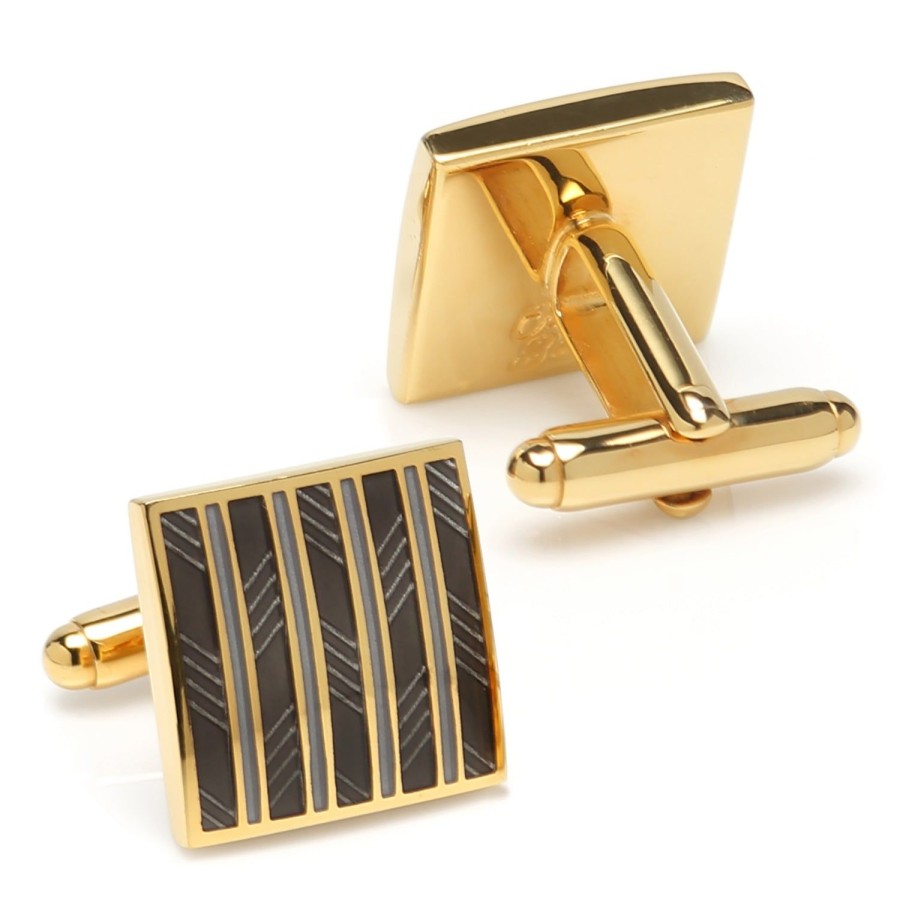 Ox and Bull Trading Co. Black And Gold Striped Square Cufflinks | Classic Cufflinks