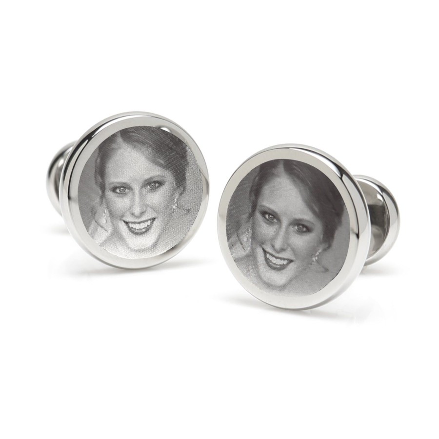 Ox and Bull Trading Co. Custom Engraved Round Photo Cufflinks | Classic Cufflinks