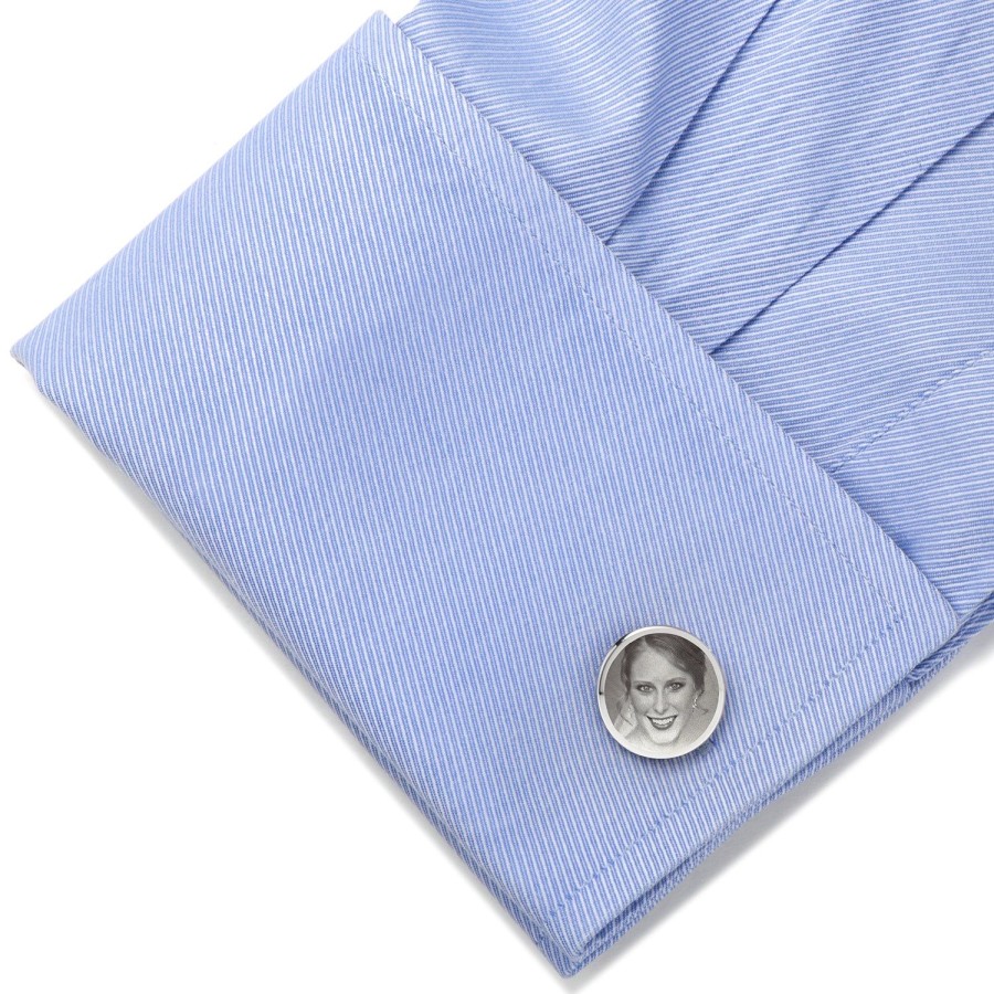 Ox and Bull Trading Co. Custom Engraved Round Photo Cufflinks | Classic Cufflinks