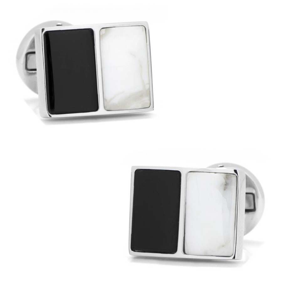 Ox and Bull Trading Co. Jade And Onyx Split Stainless Steel Cufflinks | Classic Cufflinks