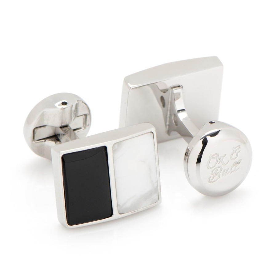 Ox and Bull Trading Co. Jade And Onyx Split Stainless Steel Cufflinks | Classic Cufflinks