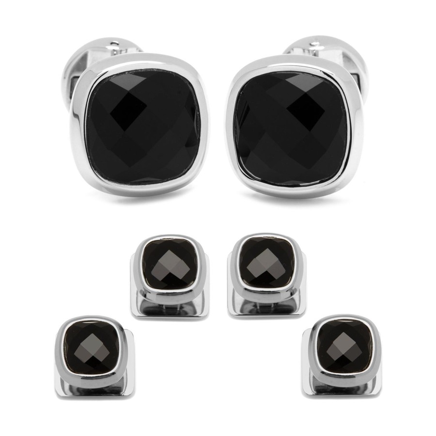 Ox and Bull Trading Co. Faceted Onyx Cushion Stainless Steel Stud Set | Stud Sets