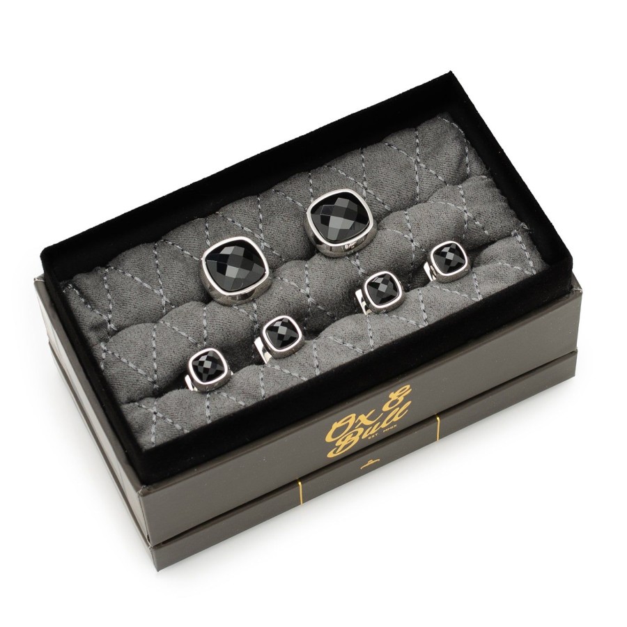 Ox and Bull Trading Co. Faceted Onyx Cushion Stainless Steel Stud Set | Stud Sets