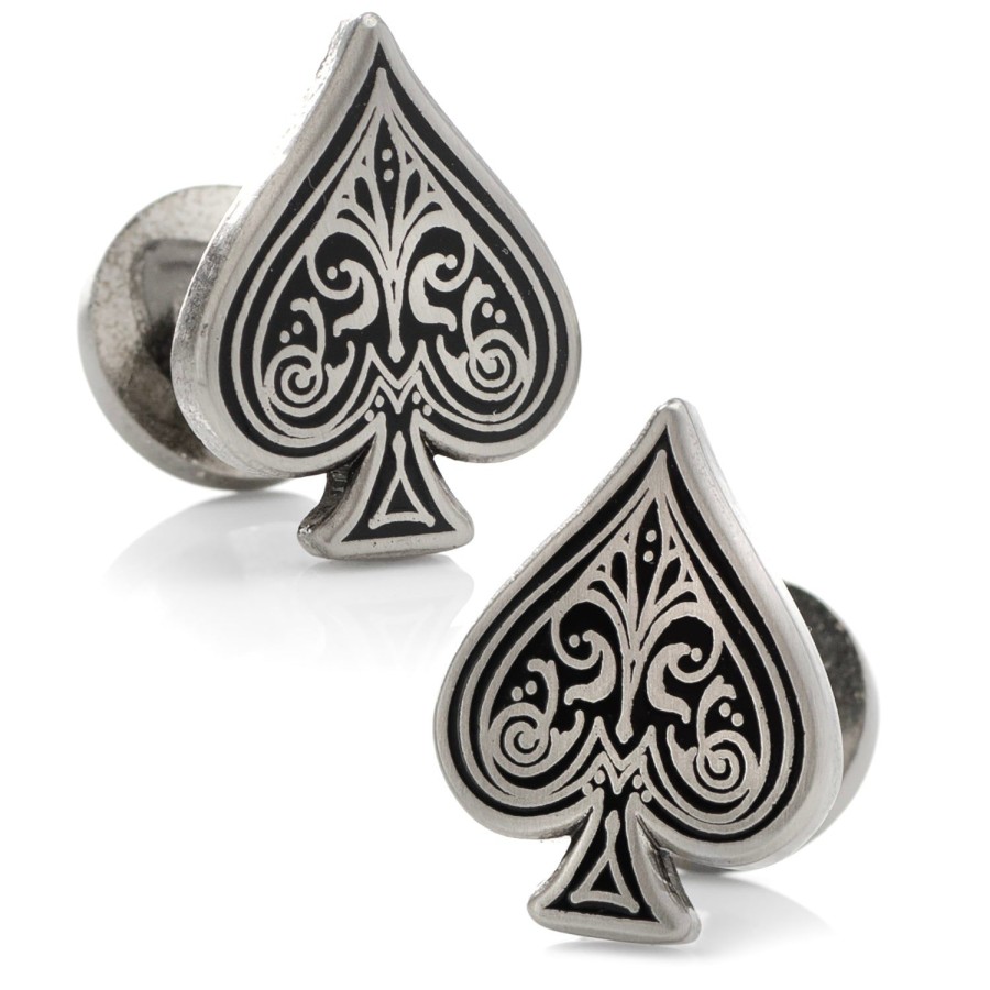 Ox and Bull Trading Co. Ace Of Spades Antique Silver Cufflinks | Classic Cufflinks