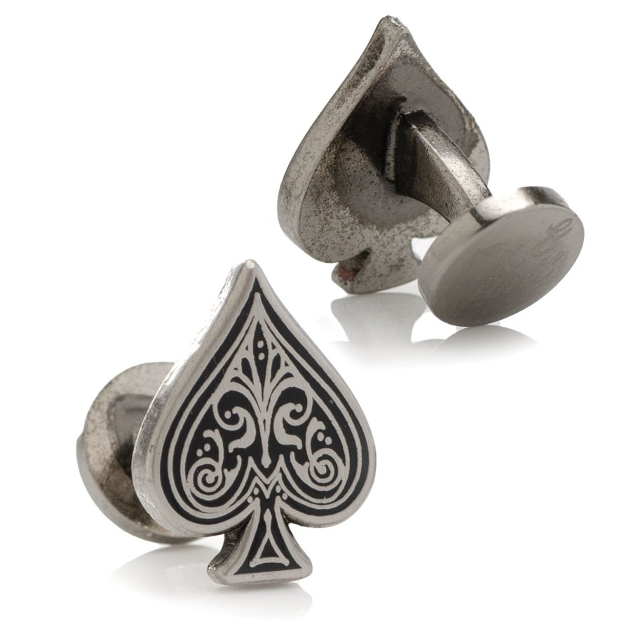 Ox and Bull Trading Co. Ace Of Spades Antique Silver Cufflinks | Classic Cufflinks